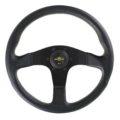Personal Neo Actis Steering Wheel - 330 mm -  Black Leather, Black Spokes, Yellow Stitching