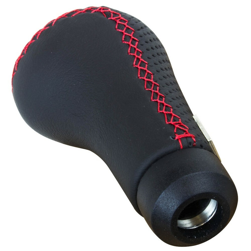 Nardi Prestige Shift Knob in Black Perforated Leather, Red Stitching