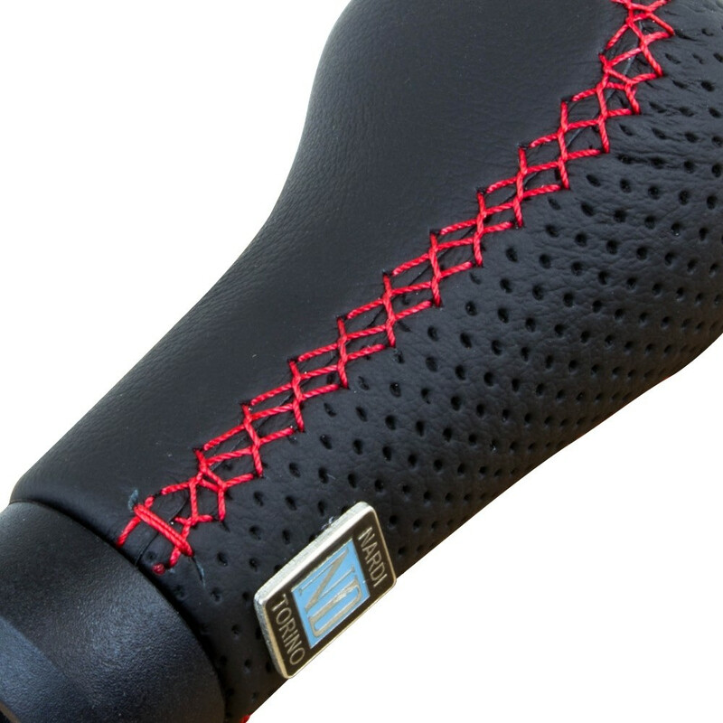 Nardi Prestige Shift Knob in Black Perforated Leather, Red Stitching