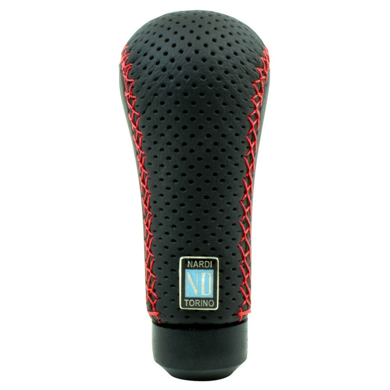 Nardi Prestige Shift Knob in Black Perforated Leather, Red Stitching