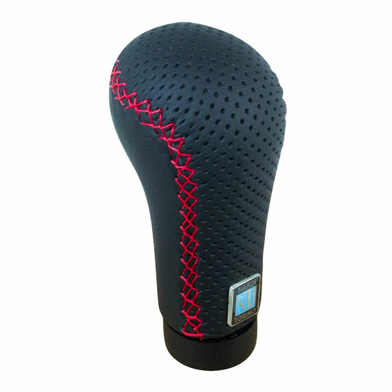 Nardi Prestige Shift Knob in Black Perforated Leather, Red Stitching