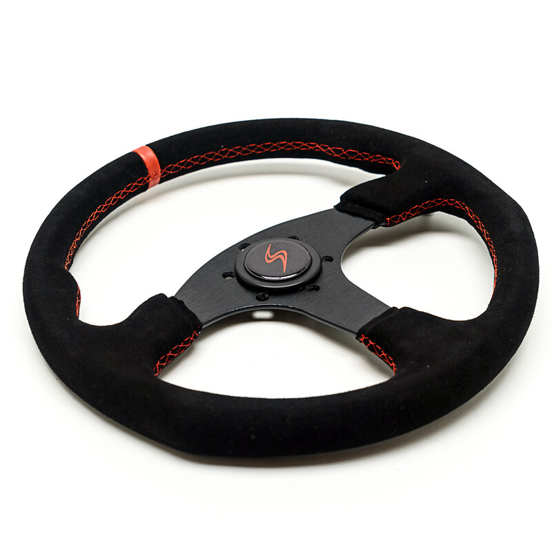 DriftShop Flat Steering Wheel (0 mm dish), Black Suede, Black