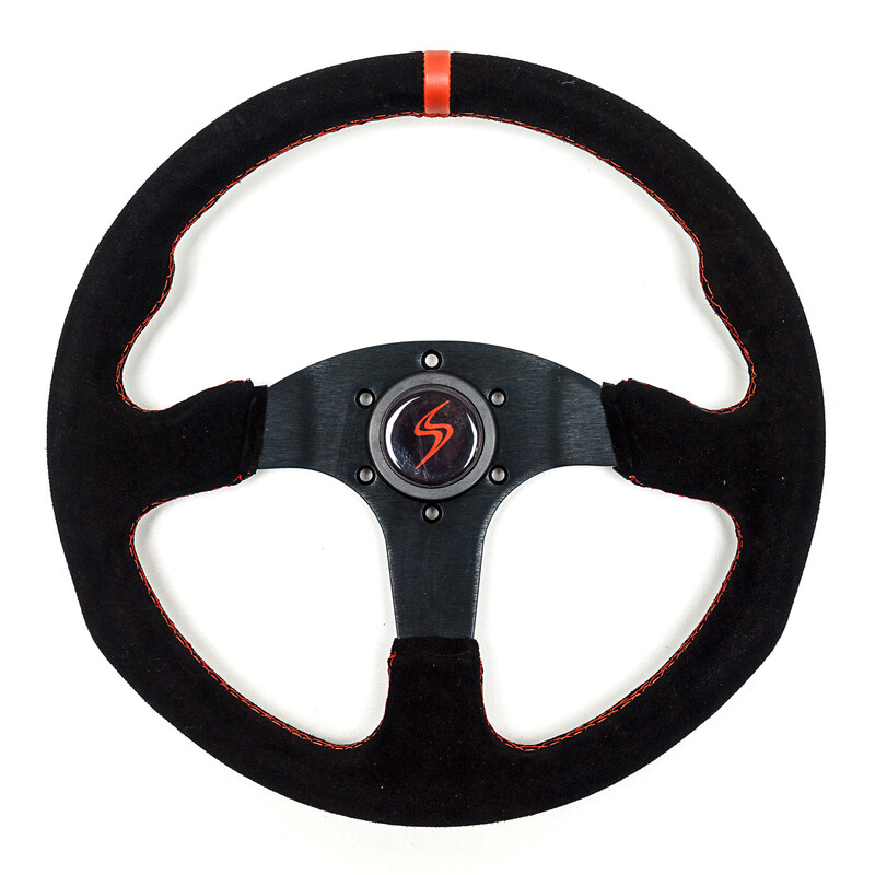 DriftShop Flat Steering Wheel, Black Suede, Black Spokes
