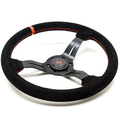 DriftShop Steering Wheel (50 mm Dish), Black Suede, Black Spokes