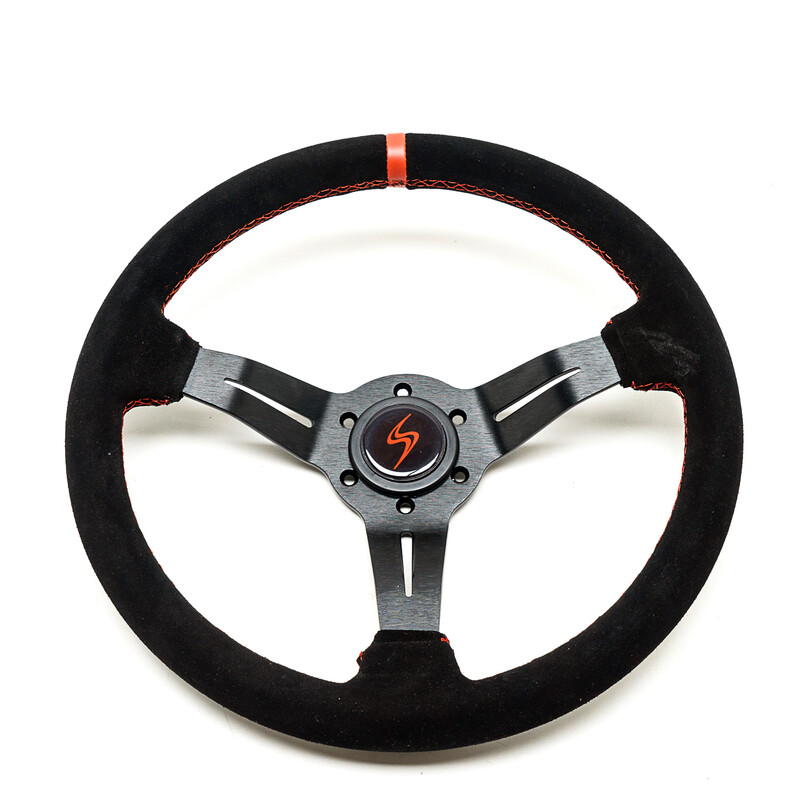 DriftShop Steering Wheel (50 mm Dish), Black Suede, Black Spokes