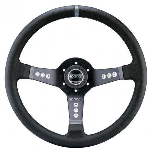 Sparco L777 Steering Wheel (63 mm Dish), Black Leather, Black Spokes