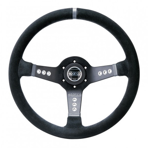 Sparco L777 Steering Wheel (63 mm Dish), Black Suede, Black Spokes