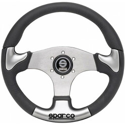 Sparco P222 Flat Steering Wheel, Black Leather, Aluminium Spokes
