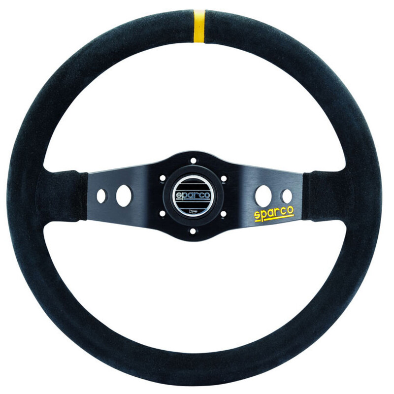 Sparco R215 Steering Wheel (90 mm Dish), Black Suede, Black Spokes