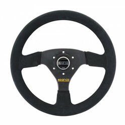 Sparco R323 Steering Wheel (39 mm Dish), Black Suede, Black Spokes