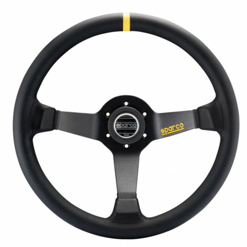 Sparco R345 Steering Wheel (63 mm Dish), Black Leather, Black Spokes