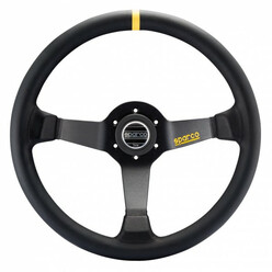 Sparco R345 Steering Wheel (63 mm Dish), Black Suede, Black Spokes