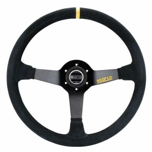 Sparco R368 Steering Wheel (65 mm Dish), Black Suede, Black Spokes