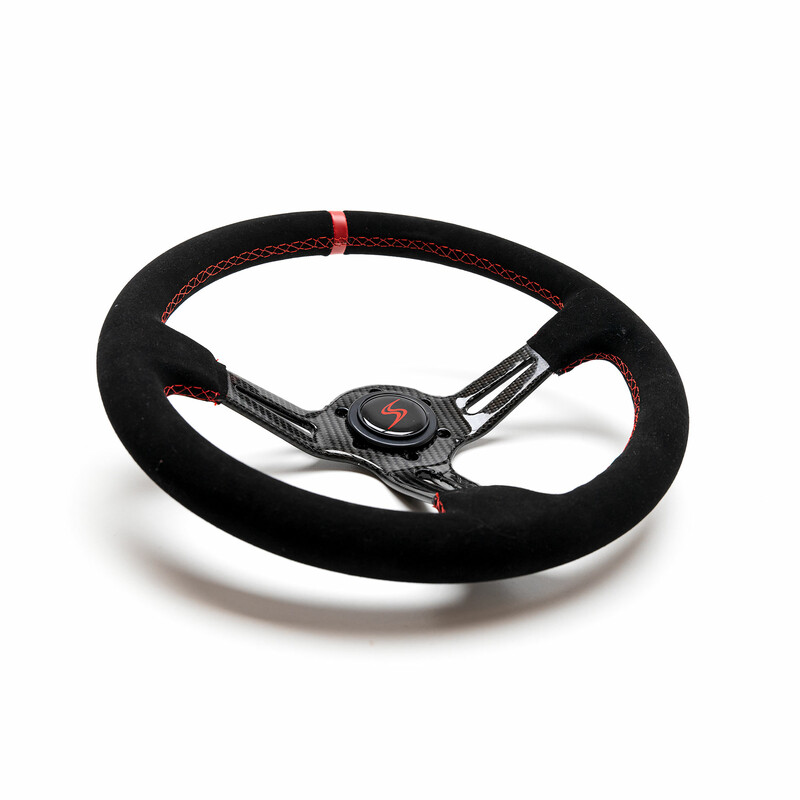 DriftShop Steering Wheel (70 mm Dish), Black Suede, Carbon Spokes