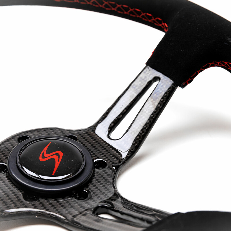 DriftShop Steering Wheel (70 mm Dish), Black Suede, Carbon Spokes