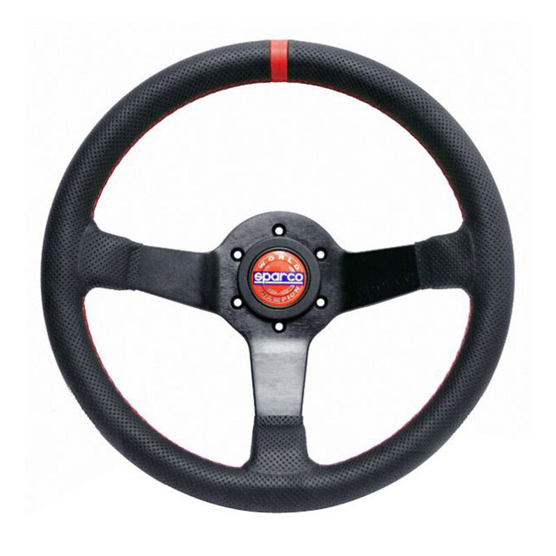 Sparco Champion 330 mm Steering Wheel (65 mm Dish), Black Leather, Black Spokes