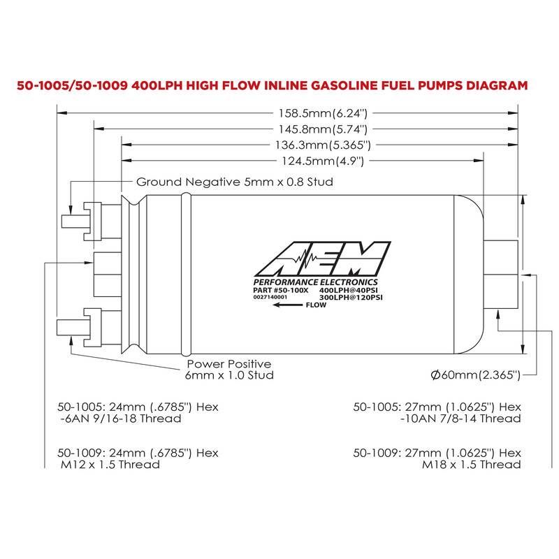 AEM Universal 400 Lph Fuel Pump - Metric Fittings