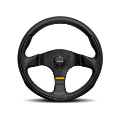 Momo Team Steering Wheel (40 mm Dish), Black Leather, Black Spokes - 28 cm