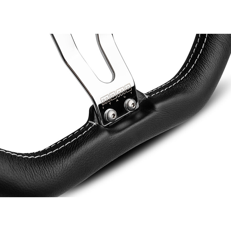 Momo Trek R Steering Wheel (38 mm Dish), Black Leather, Aluminium Spokes - 35 cm
