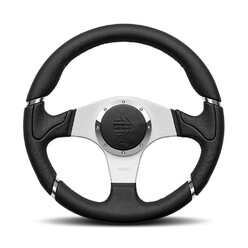 Momo Millenium Steering Wheel (40 mm Dish), Black Leather, Aluminium Spokes - 35 cm