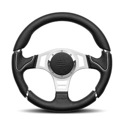 Momo Millenium Steering Wheel (40 mm Dish), Black Leather, Aluminium Spokes - 35 cm
