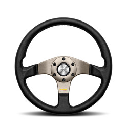 Momo Tuner Steering Wheel (40 mm Dish), Black Leather, Anthracite Spokes - 32 cm