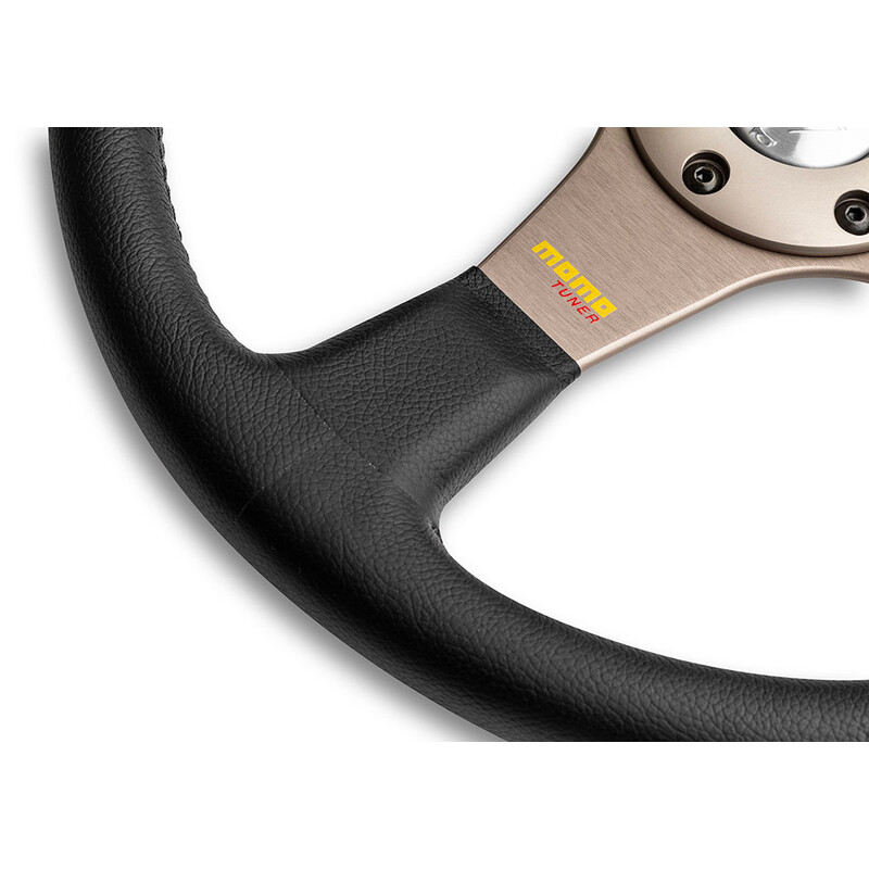 Momo Tuner Steering Wheel (40 mm Dish), Black Leather, Anthracite Spokes - 32 cm