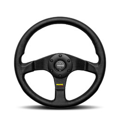 Momo Tuner Steering Wheel (40 mm Dish), Black Leather, Black Spokes - 32 cm