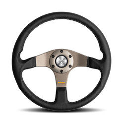 Momo Tuner Steering Wheel (36 mm Dish), Black Leather, Anthracite Spokes - 35 cm