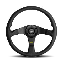 Momo Tuner Steering Wheel (36 mm Dish), Black Leather, Black Spokes - 35 cm