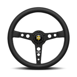 Momo Prototipo Steering Wheel (39 mm Dish), Black Leather, Black Spokes - 35 cm