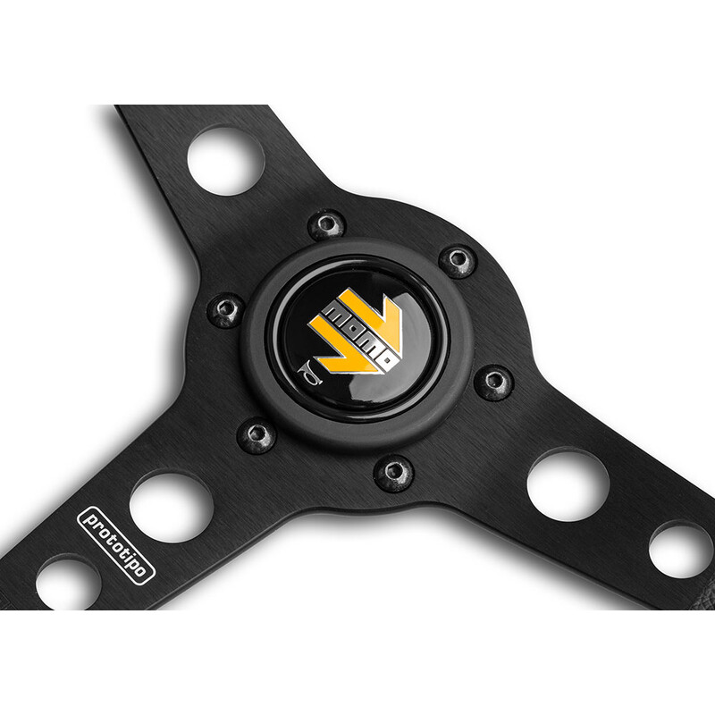 Momo Prototipo Steering Wheel (39 mm Dish), Black Leather, Black Spokes - 35 cm