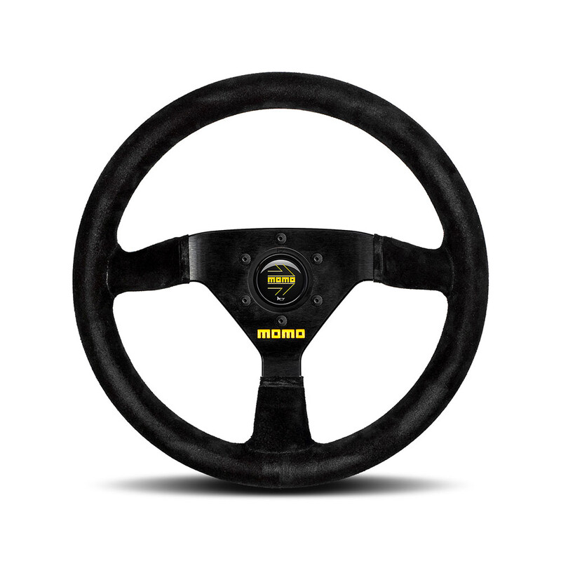 Momo Mod. 69 Steering Wheel (39 mm Dish), Black Suede, Black Spokes - 35 cm