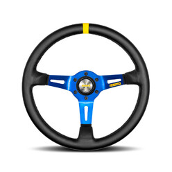 Momo Mod. 08 Steering Wheel (88 mm Dish), Black Leather, Blue Spokes - 35 cm