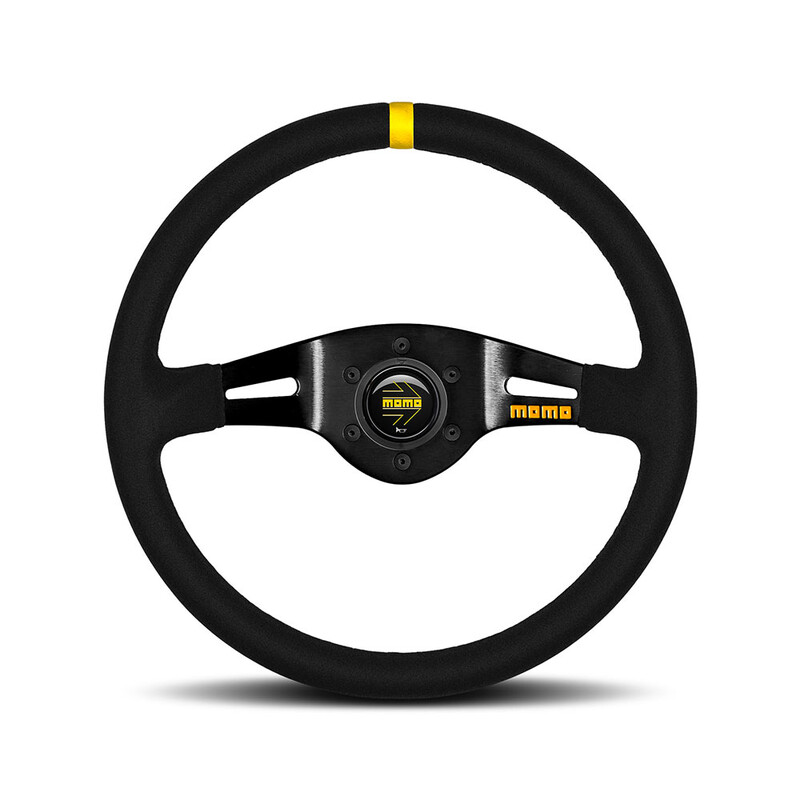 Momo Mod. 03 Steering Wheel (70 mm Dish), Black Suede, Black Spokes - 35 cm