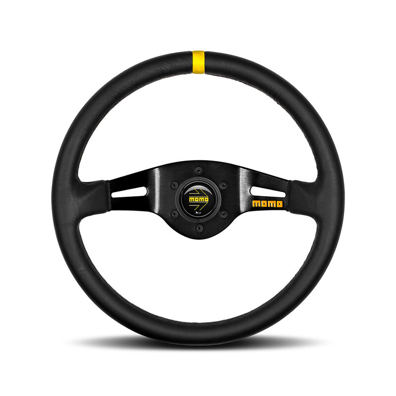 Momo Mod. 03 Steering Wheel (70 mm Dish), Black Leather, Black Spokes - 35 cm