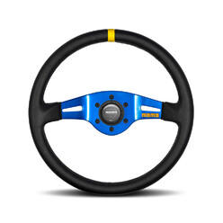 Momo Mod. 03 Steering Wheel (70 mm Dish), Black Leather, Blue Spokes - 35 cm