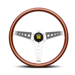 Momo California Steering Wheel (34 mm Dish), Wood, Chrome Spokes - 36 cm