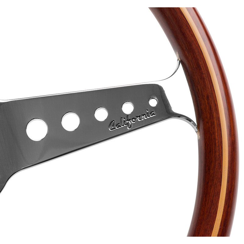 Momo California Steering Wheel (34 mm Dish), Wood, Chrome Spokes - 36 cm