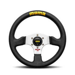 Momo Competition Steering Wheel (42 mm Dish), Black Leather, Aluminium Spokes - 32 cm