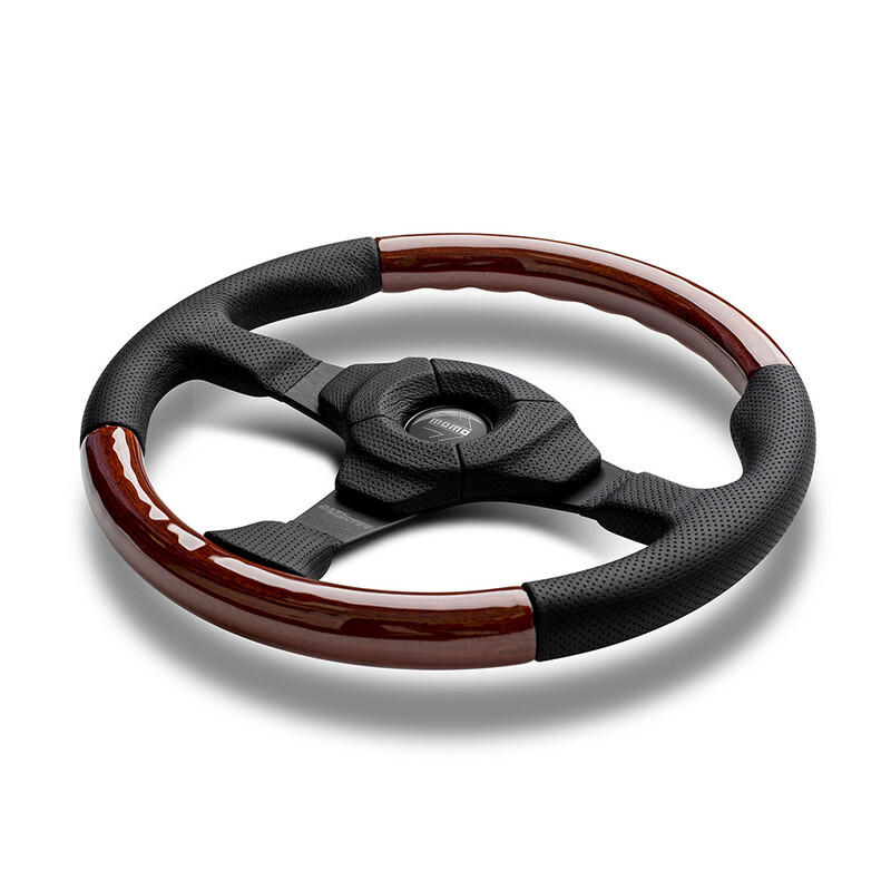 Momo Dark Fighter Steering Wheel (36 mm Dish), Wood, Black Spokes - 35 cm