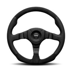 Momo Dark Fighter Steering Wheel (36 mm Dish), Black Leather, Black Spokes - 35 cm