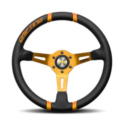 Momo Drifting Steering Wheel (90 mm Dish), Black Leather, Orange Spokes - 35 cm