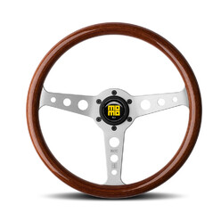 Momo Indy Heritage Steering Wheel (37 mm Dish), Wood, Aluminium Spokes - 35 cm