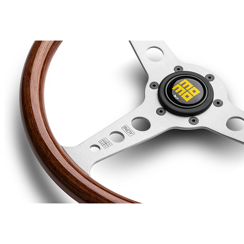 Momo Indy Heritage Steering Wheel (37 mm Dish), Wood, Aluminium Spokes - 35 cm