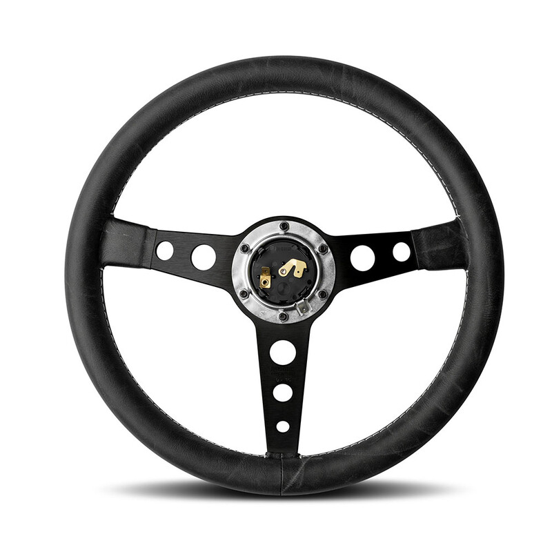 Momo Prototipo Heritage Steering Wheel (39 mm Dish), Black Leather, Black Spokes - 35 cm