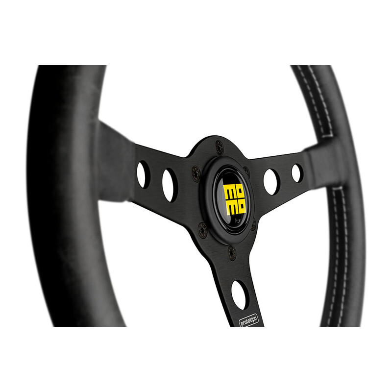 Momo Prototipo Heritage Steering Wheel (39 mm Dish), Black Leather, Black Spokes - 35 cm