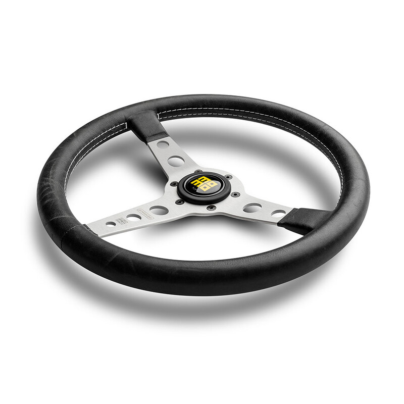 Momo Prototipo Heritage Steering Wheel (39 mm Dish), Black Leather, Aluminium Spokes - 35 cm