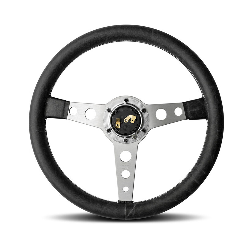 Momo Prototipo Heritage Steering Wheel (39 mm Dish), Black Leather, Aluminium Spokes - 35 cm