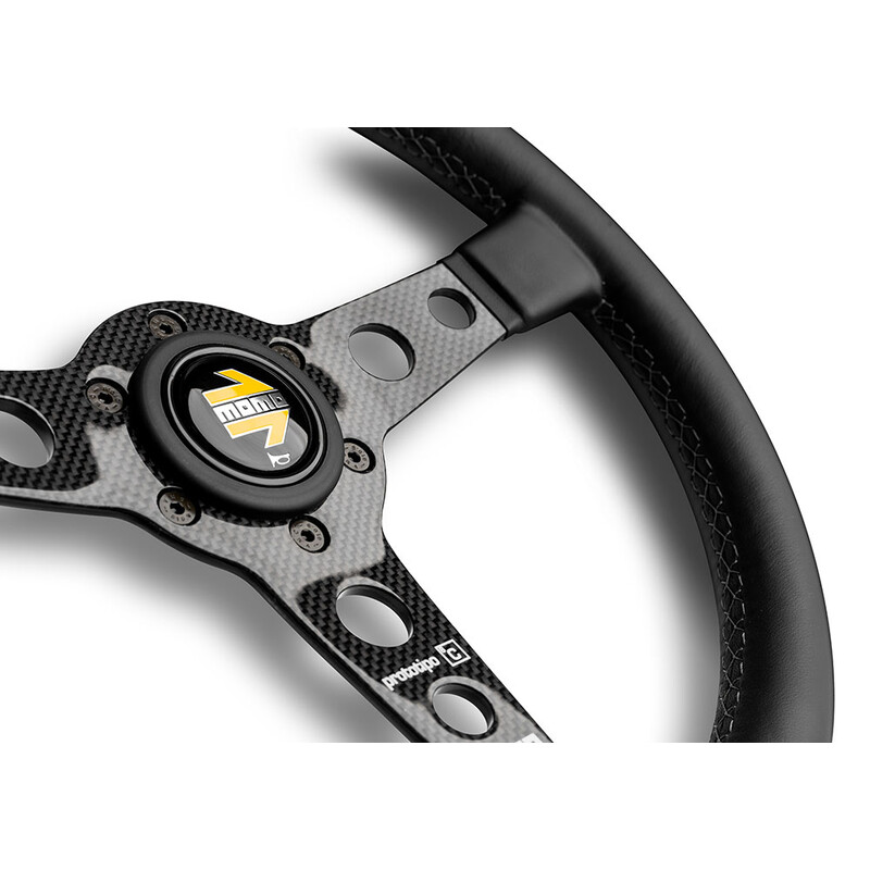 Momo Prototipo 6C Steering Wheel (39 mm Dish), Black Leather, Carbon Spokes - 35 cm